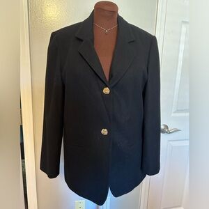 Vintage 100% Pure Wool Savannah Black Blazer 2 Gold Tone Buttons Size 10